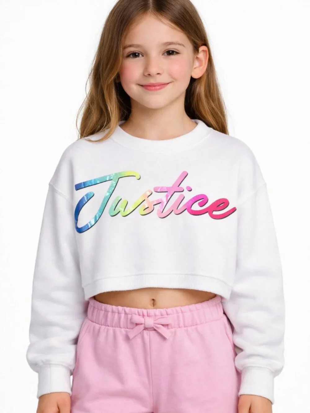 Justice Girls Cropped Sweatshirt Size M (10) Graphic Raw Hem Long Sleeve
